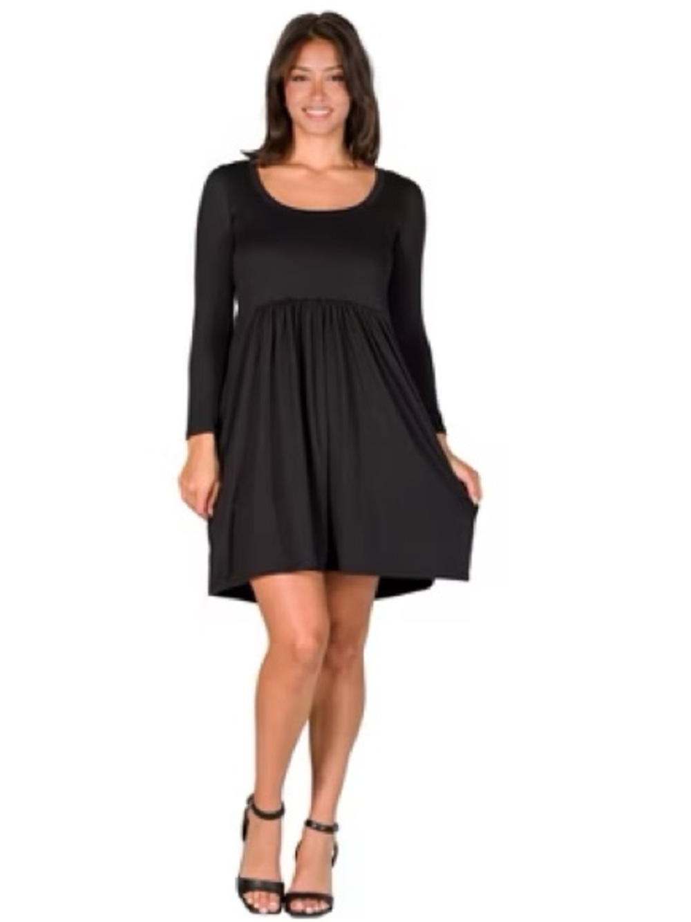 Madison Black Long-Sleeve Scoop Neck Swing Dress